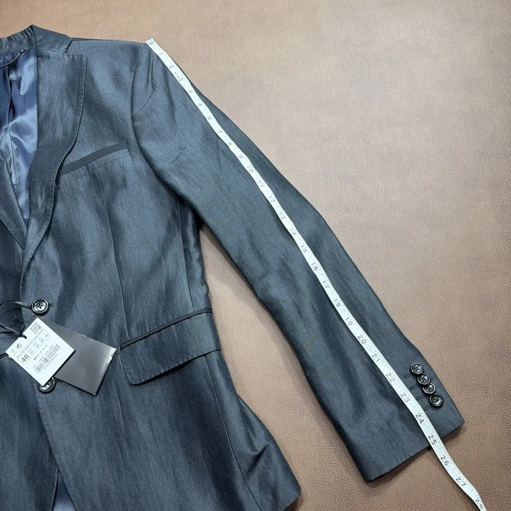 ZARA Men's Sport Coat Blazer 36 Gray 2 Button Slim Fit Modern Wedding Office New